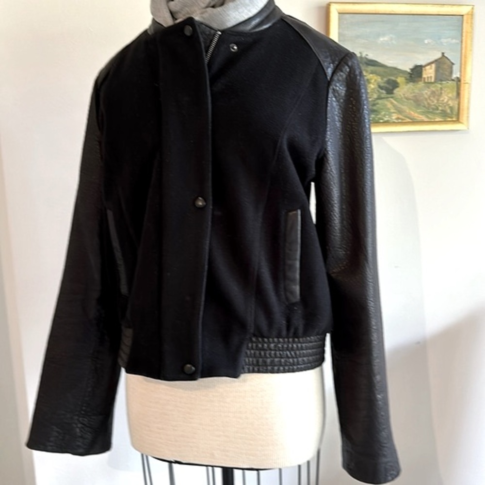 Cole Haan Leather/Wool/Cashmere Bomber Jacket with an Elegant Edge